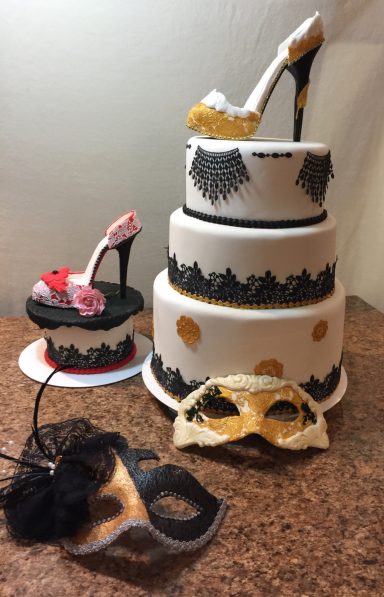 Fondant Shoe, Mask and Cake Fondant Shoe, Mask and Cake