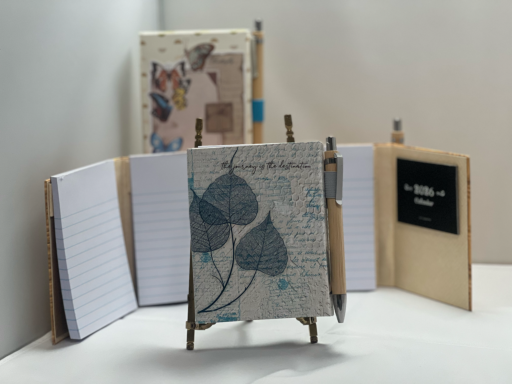 Handmade Trifold Hardcover with 3 pads of paper, 2026 & 2027 Calendar and wooden Pen Handmade Trifold Hardcover with 3 pads of paper, 2026 & 2027 Calendar and wooden Pen