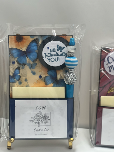 Handmade Easel Calendar (2026 & 2027) w/ refillable Post-It Notepad and matching Pen. Handmade Easel Calendar (2026 & 2027) w/ refillable Post-It Notepad and matching Pen.